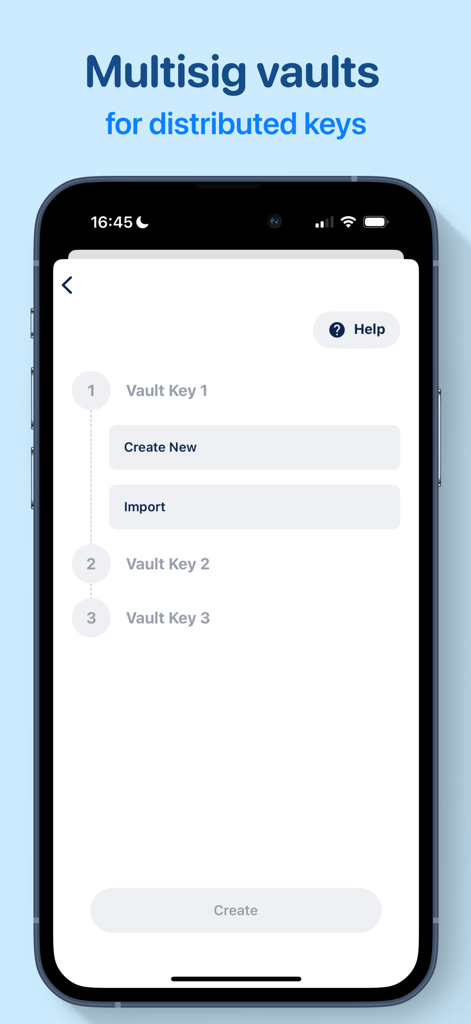 BlueWallet interface for setting up a multisig vault with distributed keys