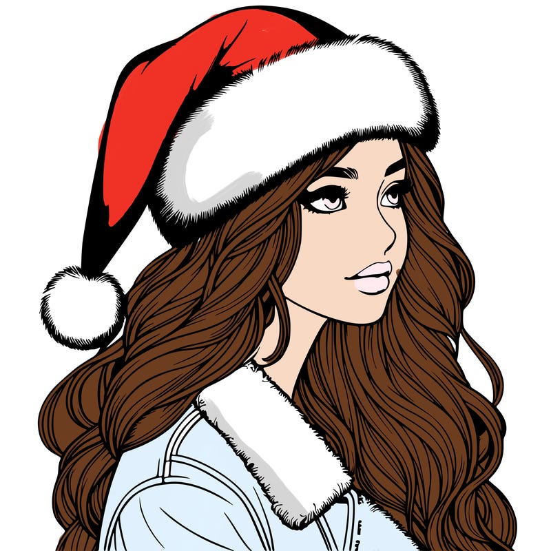 realistic girl in santa hat