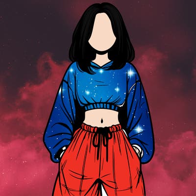 realistic girl faceless with baggy pants and a crop top