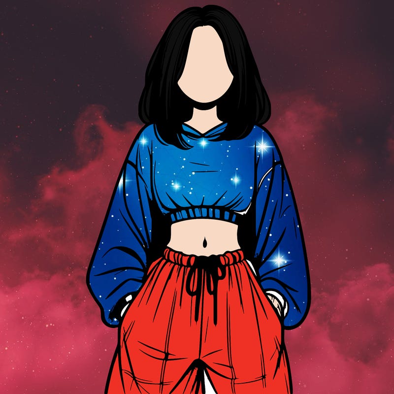 realistic girl faceless with baggy pants and a crop top