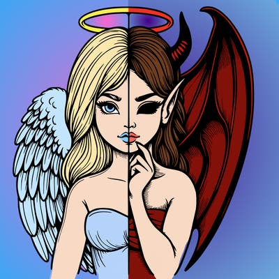 realistic angel half demon