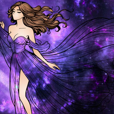 realistic woman in dress flowing the the wind