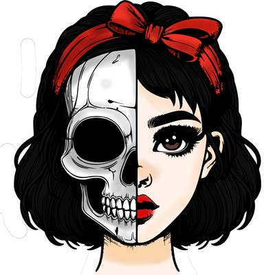 realistic girl with half skull mask