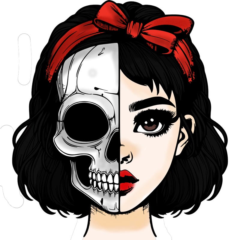 realistic girl with half skull mask