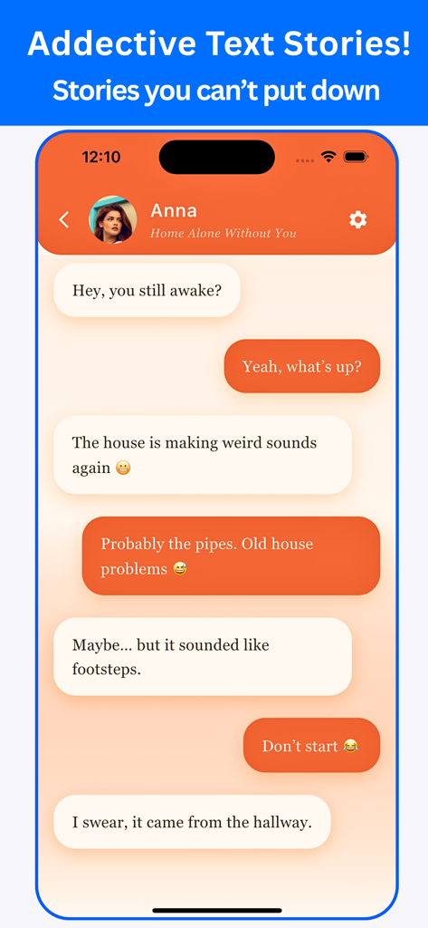 Texting Story Chat Master - A suspenseful text message story interface showing a horror conversation between two characters.