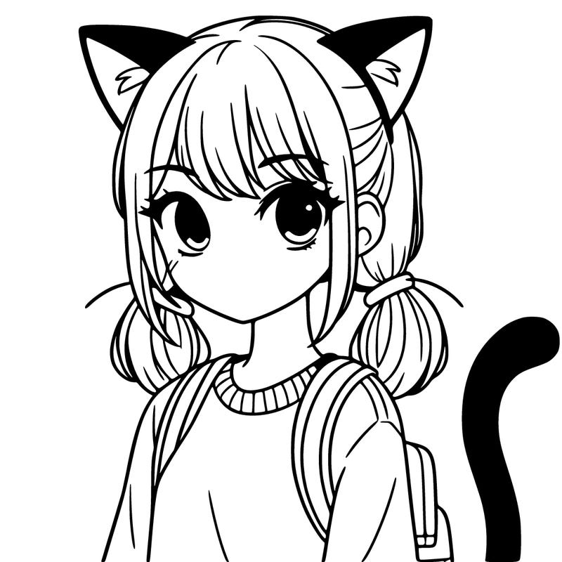 a teenage girl with cat ears and cat tail