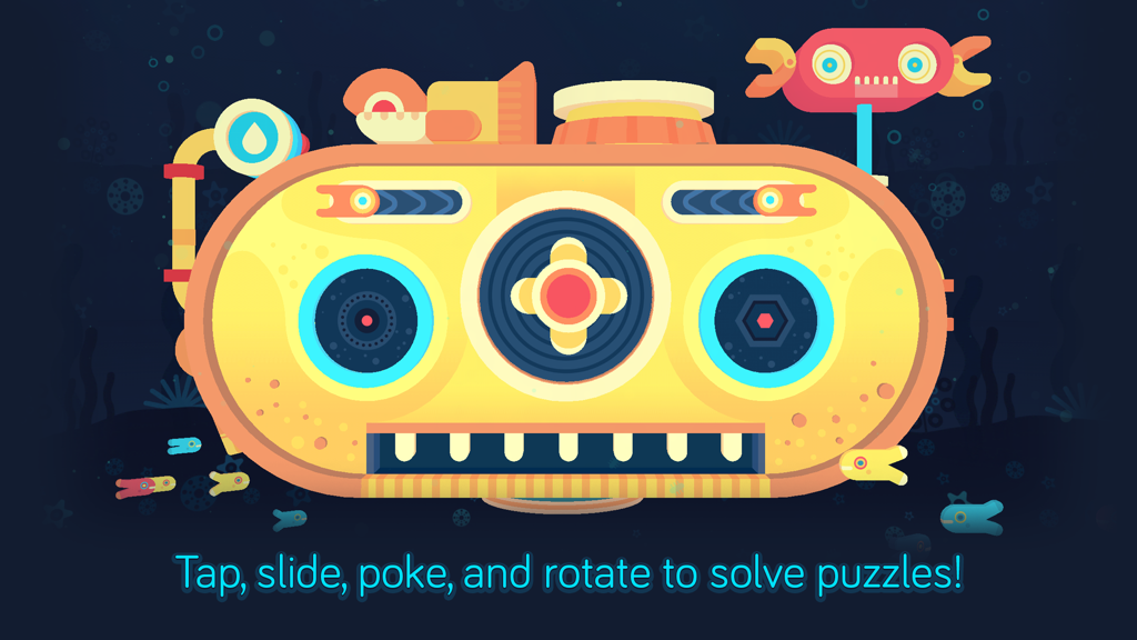 GNOG - A colorful yellow submarine monster head with interactive dials and buttons in the game GNOG