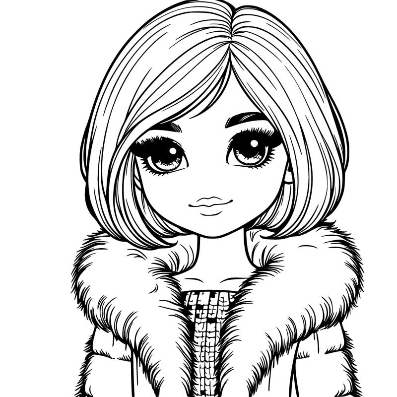 realistic girl wearing a fur lined dress