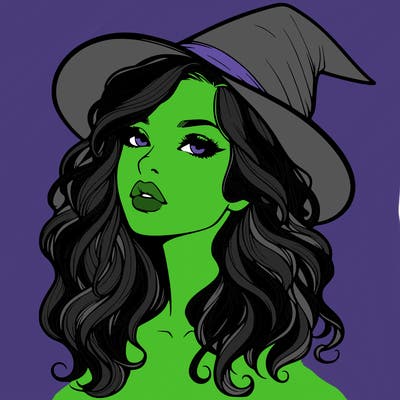 realistic witch girl with wavy hair and lips