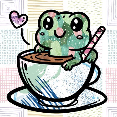 cute frog in a tea cup