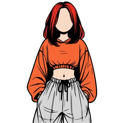 realistic girl faceless with baggy pants and a crop top