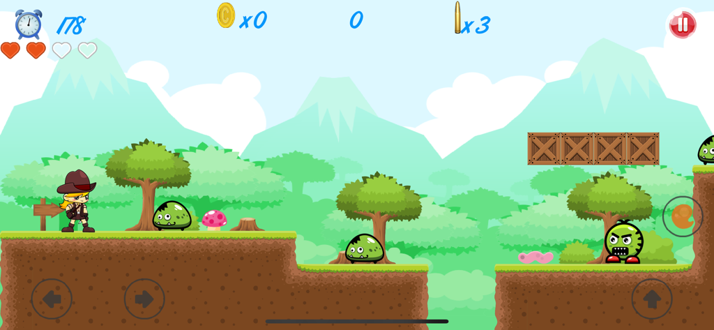 Super Mary's Adventure - Gameplay screenshot of Super Marys Adventure showing the main character in a side-scrolling forest level with enemies and platforms