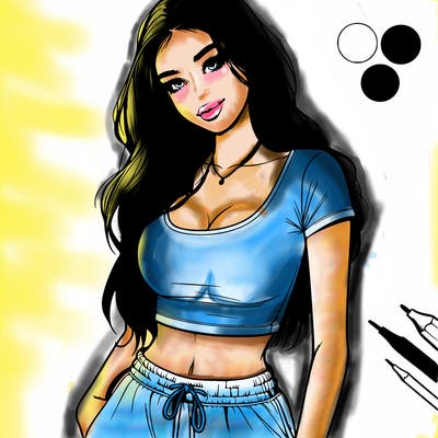 beautiful girl cropped tshirt and sweatpants realistic