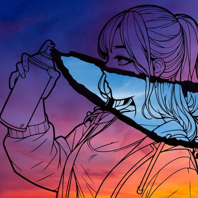 a realistic girl spray, painting