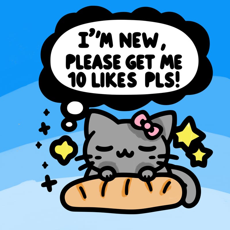 kitty taking a nap dream talking and saying "i'm new, please get me at least 10 likes pls!!"