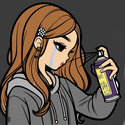 a realistic girl spray painting