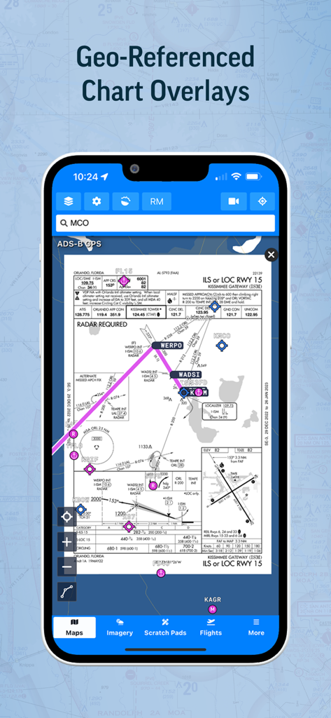 Aviator Assistant: Weather EFB - Aviator Assistant app showing geo-referenced chart overlays for pilot navigation