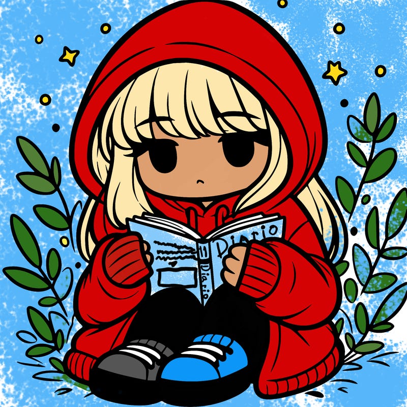 girl in oversized hoodie reading a book
