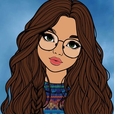 girl with long hair and freckles and glasses realistic