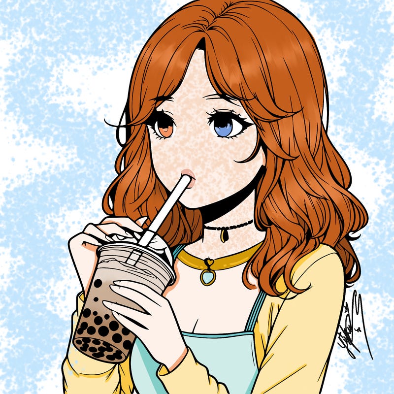 realistic girl drinking boba tea