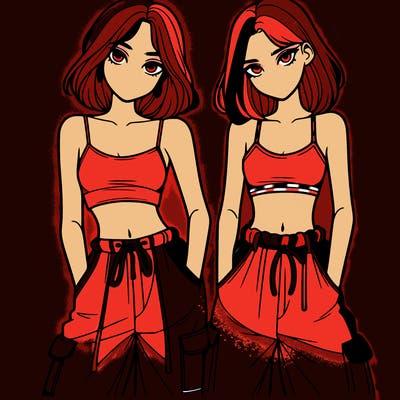 two girls with crop top with baggy pants