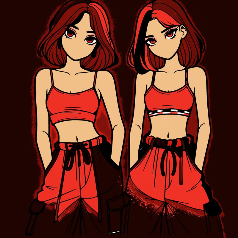 two girls with crop top with baggy pants
