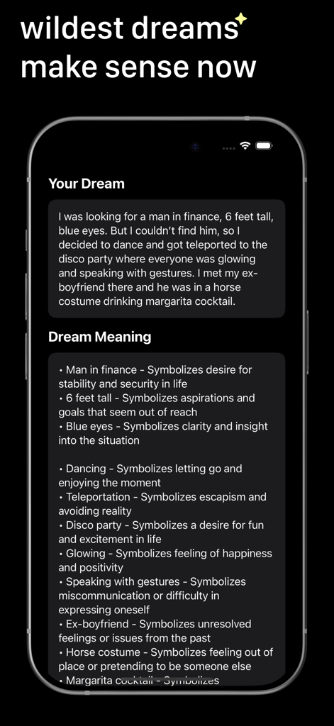 AI 기반 꿈 해석 앱이 꿈 설명에 대한 상세한 상징별 분석을 보여줌