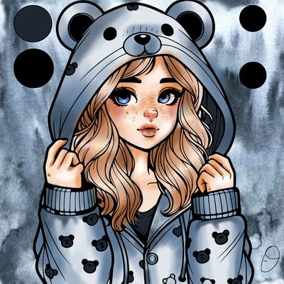 realistic girl in a animal pjs hoodie