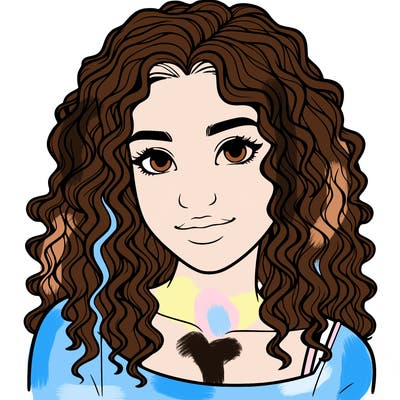 realistic, teenage girl with curly hair