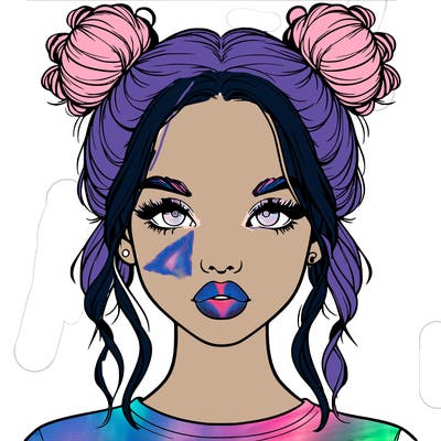 realistic girl with two buns in hair and lips