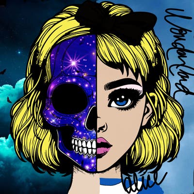 realistic girl with half skull mask