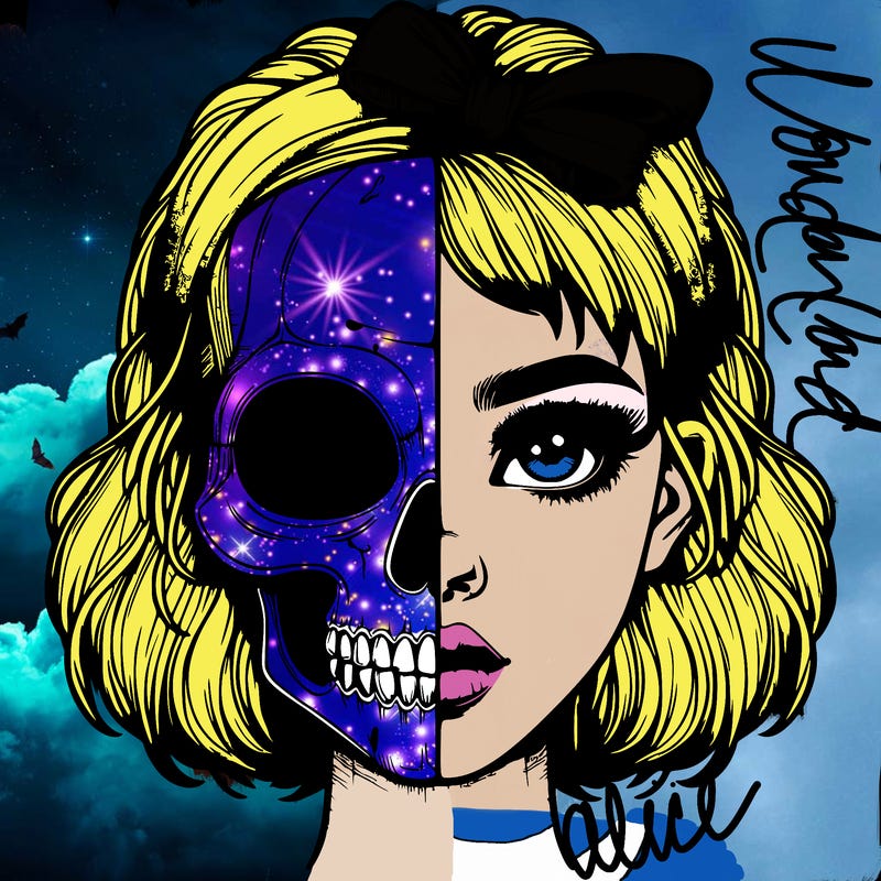 realistic girl with half skull mask