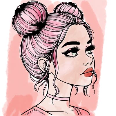 realistic girl with buns on the top of her head