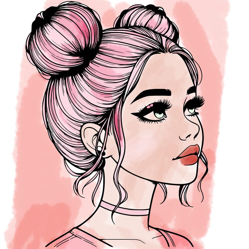 realistic girl with buns on the top of her head