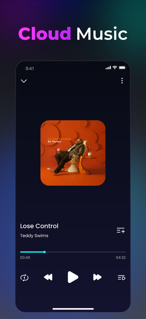 Cloud Music Offline Player - Interfaz de la aplicación Cloud Music reproduciendo una canción con carátula del álbum y controles de reproducción