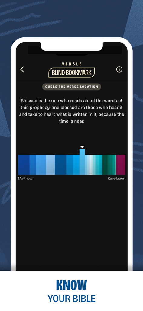 Versle | Daily Bible Game - Modo de juego Blind Bookmark en la aplicación Versle Daily Bible Game.
