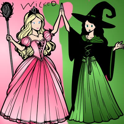 detailed realistic split of a princess and a witch