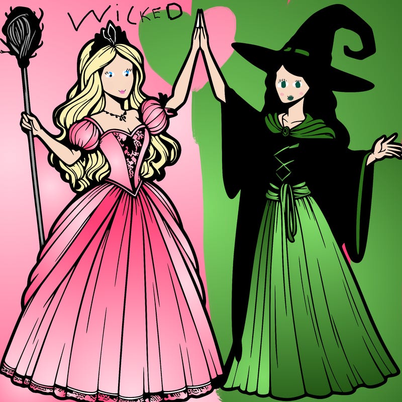detailed realistic split of a princess and a witch