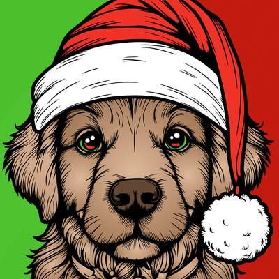 realistic dog with a christmas hat