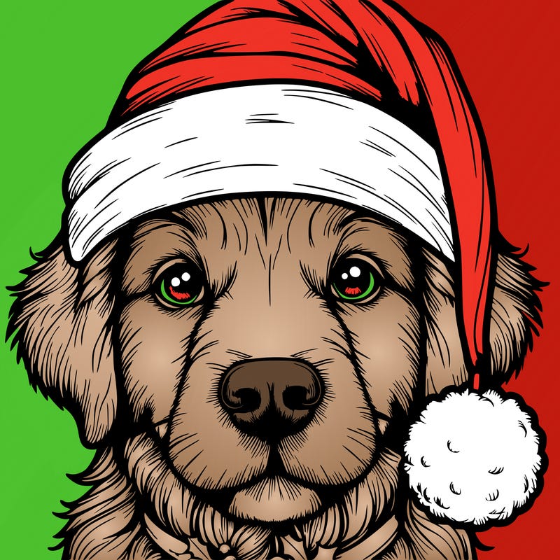 realistic dog with a christmas hat