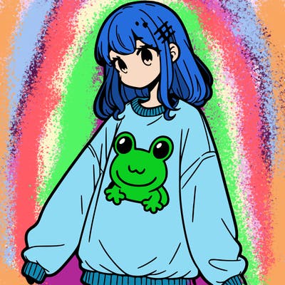 girl wearing frogging sweatshirt