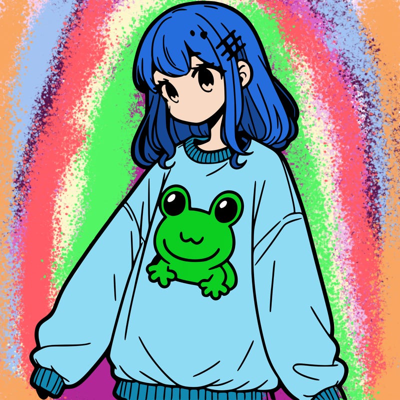 girl wearing frogging sweatshirt