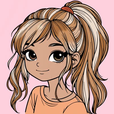 realistic girl with ponytail