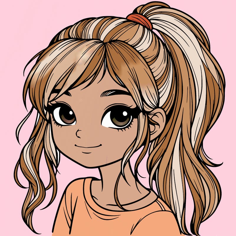 realistic girl with ponytail