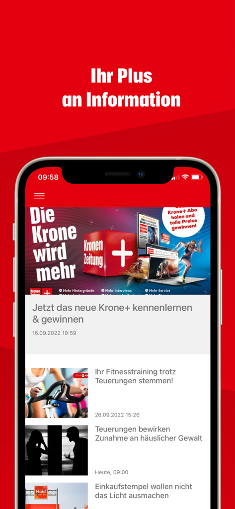 iPhone zeigt Krone Plus-Nachrichtenartikel in der Krone ePaper App-Oberfläche an