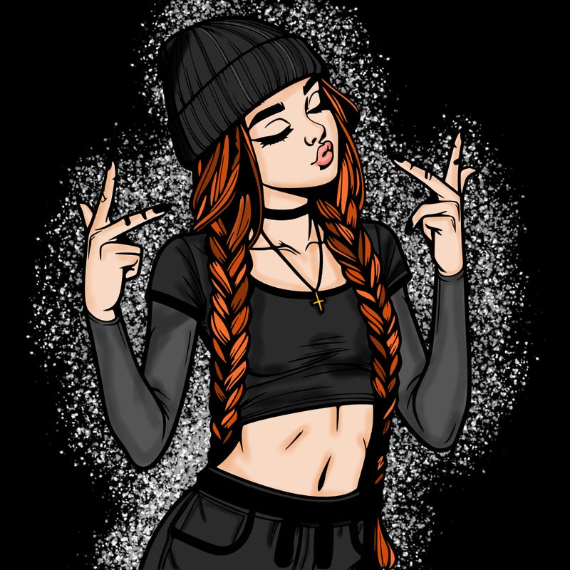 realistic teenage girl with braids and a beanie and crop top doing 🫶🏼