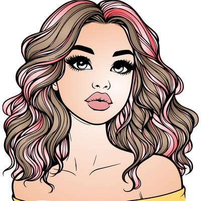 realistic girl with wavy hair and lips