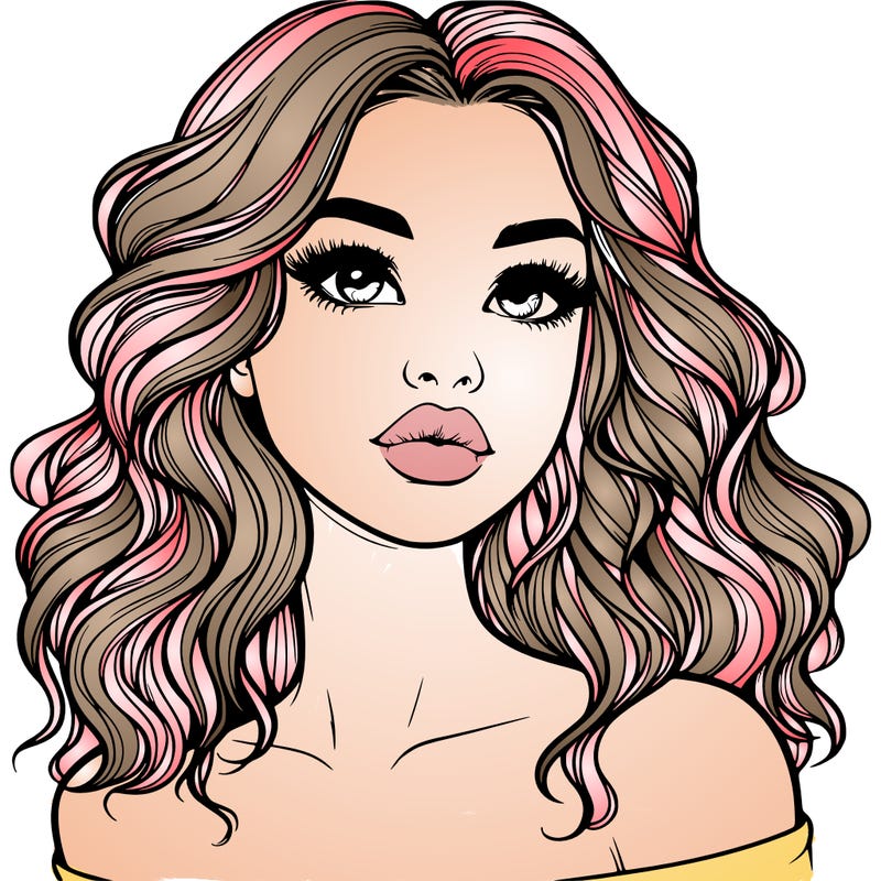 realistic girl with wavy hair and lips