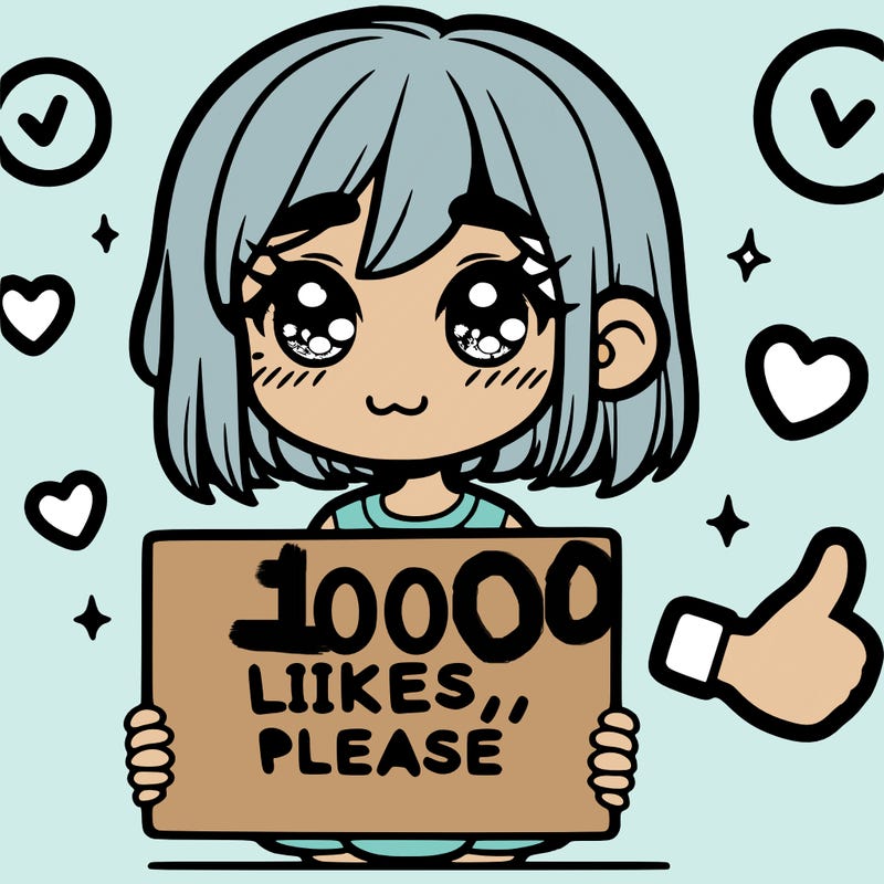 a girl with a sign saying 100 likes, please