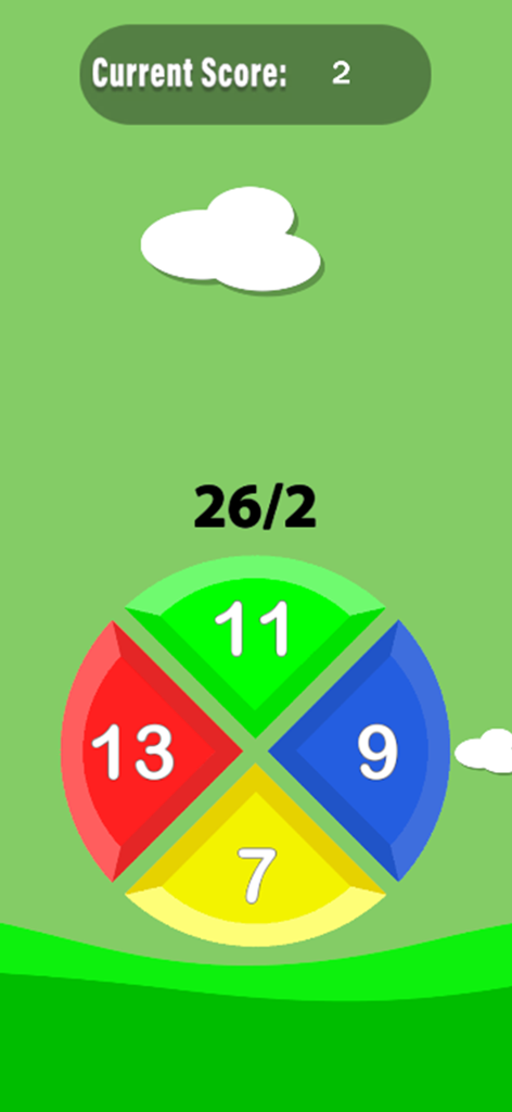 No Wifi Relaxing Mini Games - Un simple acertijo matemático de la aplicación Juegos Minis Relajantes Sin Wifi con una rueda de opciones colorida y un problema de división.